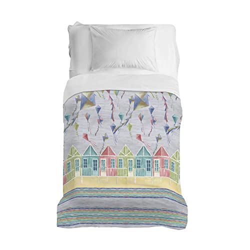PENSIERI DELICATI Bedspread 220 x 280 cm, Single Sheet 100% Cotton Pique, Ideal as a Furniture Cover, 1 and a Half Bed Blanket, Grey Kites, 100% Made in Italy