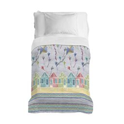 PENSIERI DELICATI Bedspread 220 x 280 cm, Single Sheet 100% Cotton Pique, Ideal as a Furniture Cover, 1 and a Half Bed Blanket, Grey Kites, 100% Made in Italy
