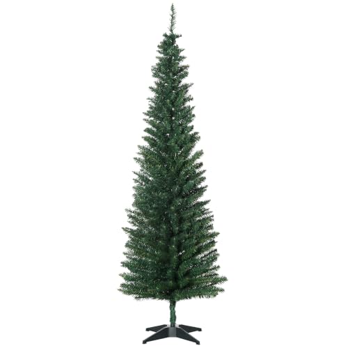 HOMCOM 6ft Unlit Artificial Christmas Tree Pencil Slim Xmas Tree Green - Solid Stand, Realistic Branches