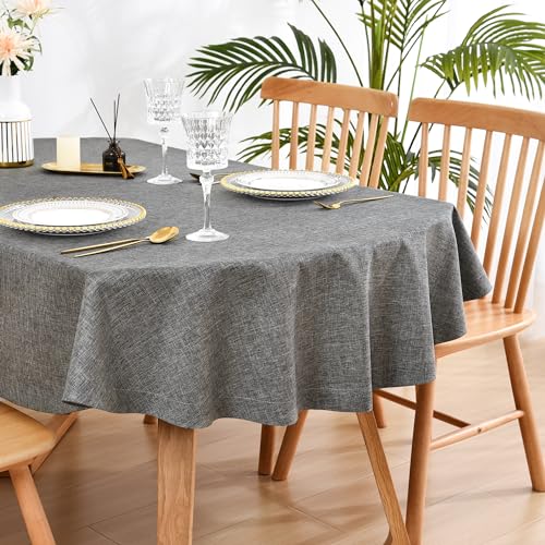 Wolkemer Faux Linen Small Oval Tablecloth 52x70 Inch Charcoal Table Cloth - Heavy Duty Wrinkle Resistant Fabric Table Cloth, Farmhouse Rustic Oval Table Cover for Kitchen Dining Indoor Outdoor Tabletop