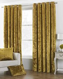 "Riva Paoletti Verona Ringtop Eyelet Curtains (Pair) - Ochre Yellow - Velvet Feel - Crushed Velvet Look 100% Polyester - 168cm width x 229cm drop (66"" x 90"" inches) - Designed in the UK"