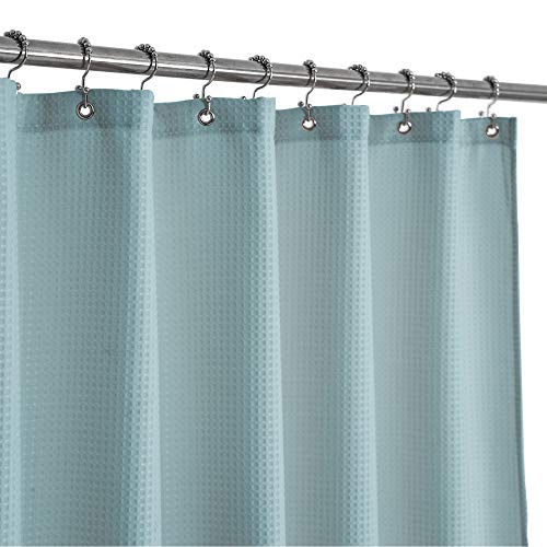 "Barossa Design Waffle Weave Shower Curtain Hotel Luxury Spa, 230 GSM Heavy Duty Fabric, Water Repellent, Blue, 71""x72"""