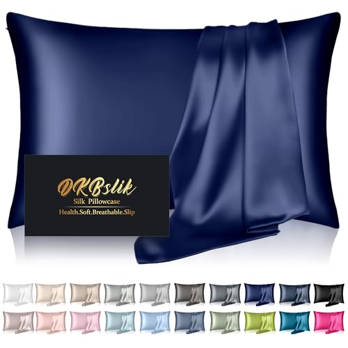 Silk Pillowcase for Hair and Skin, Mulberry Silk Pillow Cases King Size, Anti Acne Cooling Sleep Both Sides Natural Silk Satin Pillow Case Covers with Hidden Zipper, Gifts for Women Men, Navy Blue
