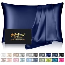 Silk Pillowcase for Hair and Skin, Mulberry Silk Pillow Cases King Size, Anti Acne Cooling Sleep Both Sides Natural Silk Satin Pillow Case Covers with Hidden Zipper, Gifts for Women Men, Navy Blue