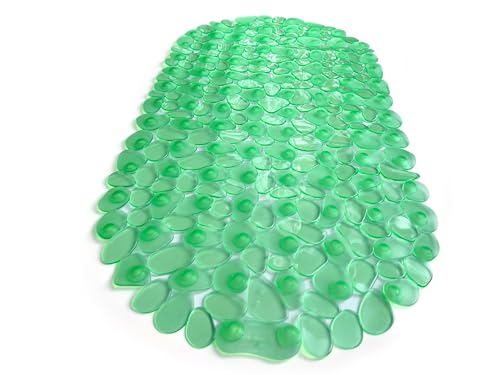 TIKE SMART ???Pebbles??? Non-Slip Bathtub & Shower Mat 27???x14??? Oval - Non-Toxic - Safe, Clean, Machine-Washable, Superior Grip & Drainage, Vinyl, for Smooth Floors ONLY, Transparent Light Green
