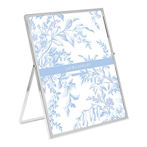 Laura Ashley 8x10 Silver Flat Metal Picture Frame (Vertical) with Pull-Out Easel Stand, Made for Tabletop, Counterspace, Shelf and Desk