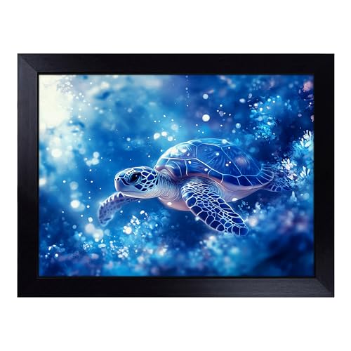 Lap Tray with Bean Bag Cushion, A Sea Turtle - Handmade in the UK, Raised Wooden Edge, Padded Cushion, Heat-Resistant Wipe-Clean Surface, for Meals, Laptops and Crafts