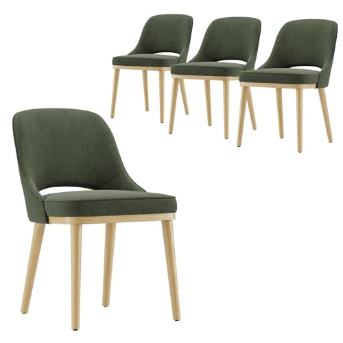 Dining Chairs Set of 4, Upholstered Dining Room Chairs with Chenille Fabric, Ergonomic Backrest, High Density Cushion & Rubber Wood Frame, Modern Kitchen Chairs for Dining Room, Living Room, Green