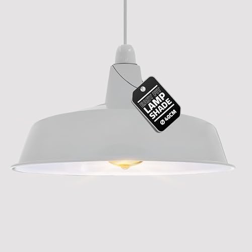 Metal Ceiling Lamp Shade 40cm Easy Fit Light Pendant Modern Ceiling Lighting Shade for Bedroom Hallway Office Café Restaurant Industrial Light Shade Ceiling Pendant (White)