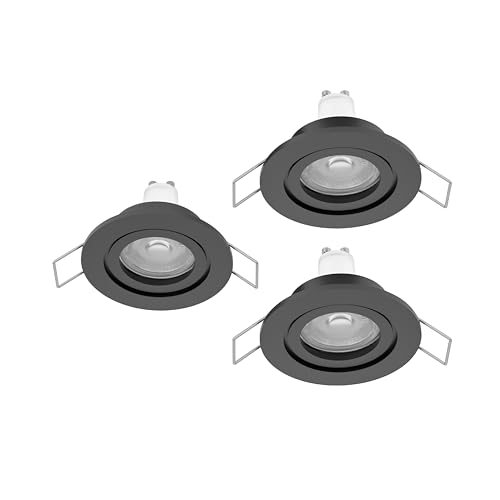 Eglo Set of 3 LED recessed spotlights Barranco, Ceiling spot for Bathroom, Light Fixture Made of Black Plastic, Bathroom lamp Neutral White, Including GU10 Bulbs, IP44