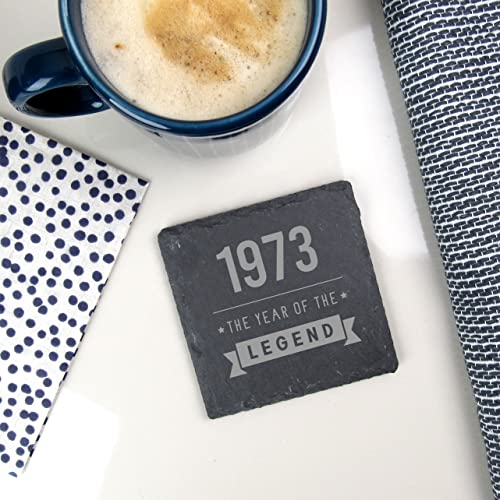 eBuyGB Engraved Square Slate Coaster -1972 Year of The Legend Design - 50th Birthday Gifts for Him, Men - Gift for Dad, Uncle, Brother - Drinks Mat, Placemat