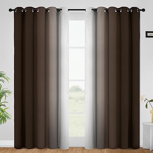 COSVIA Ombre Brown Curtains, 84 inch Length, 2 Panels, Grommet, Room Darkening, Light Blocking, Insulated, Thermal Gradient, Window Curtains for Bedroom/Living Room, 62x84 inches