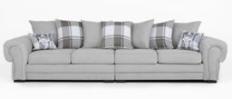 Verona 4 Seater Sofa Light Grey Velour Fabric Chesterfield Style Scatter Cushions