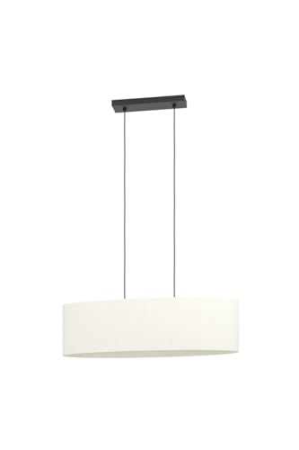 Eglo Pendant Lighting Febres, Hanging lamp Above Dining Table, Oval Dining Room Ceiling Light Fixture Made of bouclé Fabric, Metal in Black and Textile in White, E27 Socket, 78 cm