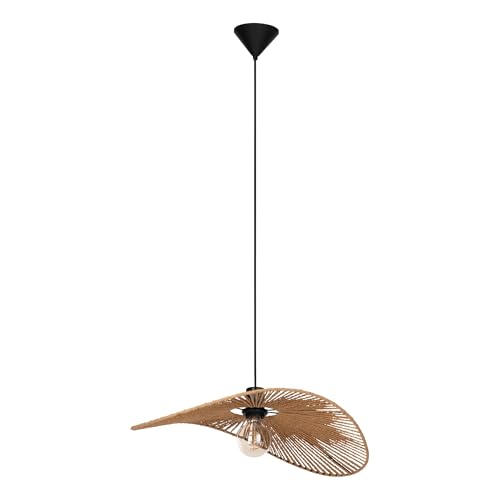 Eglo Pendant Lamp Siruela, Hanging Light Fixture Above Dining Table, FSC Certified, Made of Natural Paper and Black Metal, Fixture with E27 Socket, 40x56 cm