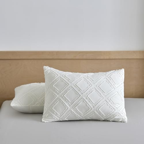 xuan dian King Pillow Shams 2 Pack, King Size Pillowcases, Soft Microfiber Geometric Tufted Pillow Covers with Envelope Closure, Ivory, 20x36 Inches