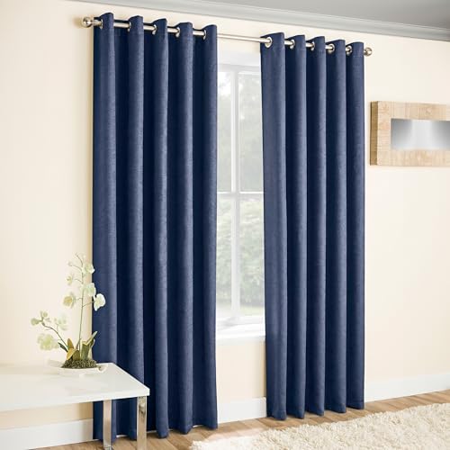 Enhanced Living Vogue Navy Blue 66 x 72 inch (168x183cm) Eyelet Thermal Noise Reducing Dim Out Curtains for Bedroom and Living Room