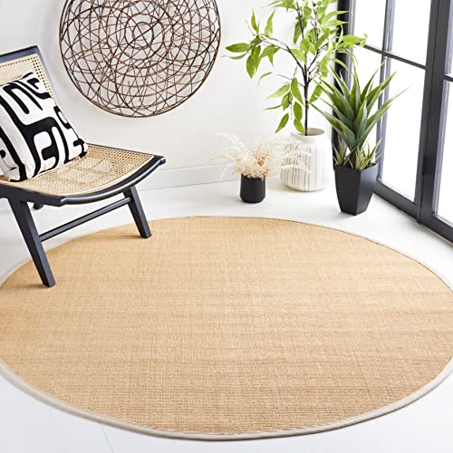 Safavieh Natural Fiber Rug for Living Room, Dining Room, Bedroom - Natural Fiber Collection, Short Pile, in Natural and Ivory, 183 x 183 cm