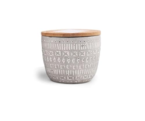 Paddywax Scented Candles Desert-Inspired Sonora Range Candle in Reusable Etched Concrete Pot with Wooden Lid, 85g, Tobacco & Patchouli