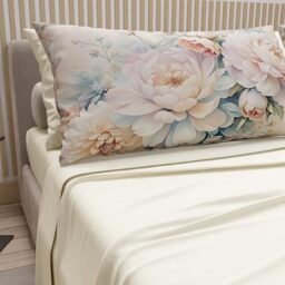PETTI Artigiani Italiani - Double Bed Sheets Cotton with Pillowcases in Digital Print, Complete Sheet for Double Bed Maxi Bed with Floral Pattern 35 Cream, 100% Made in Italy