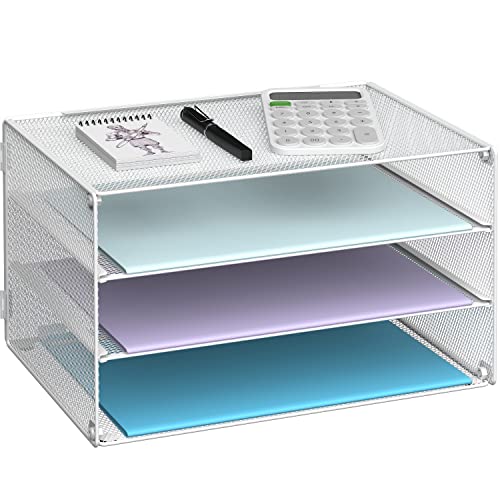 DALTACK 3 Tier Letter Tray Paper Organizer Mesh Metal Desk File Organizer for Home & Office, White