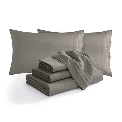 "Elegant Comfort 1500 Thread Count Egyptian Quality 4 pc Sheet set, Deep Pocket Up to 16"" - Wrinkle Resistant and Colors, Queen Gray"