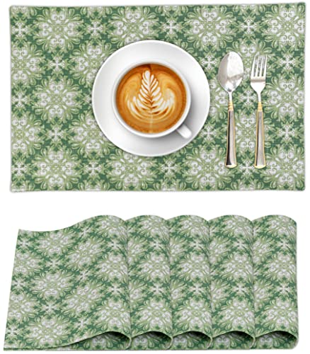 Ruvanti Placemats - 100% Cotton, 13x19 Inch, Set of 6 Modern Place Mats for Dining Table Decor, Kitchen & Table Linens, Coffee Mat for Christmas Dinners - Grass Green