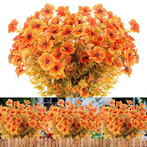 XEOLIAN 12 Bundles Artificial Fall Flowers Fake Plastic Plants Indoor Outside Hanging Planter No Fade Faux Autumn Plants Thanksgiving Home Garden Fireplace D??cor (Fall with Flowers)
