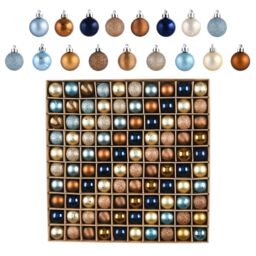 Valery Madelyn 100ct Mini Christmas Ornaments Tree Decorations Set, 1.18 Inches Blue Copper and Gold Shatterproof Christmas Ball Ornaments, Hanging Ornament Bulk for Xmas Holiday Party Decor