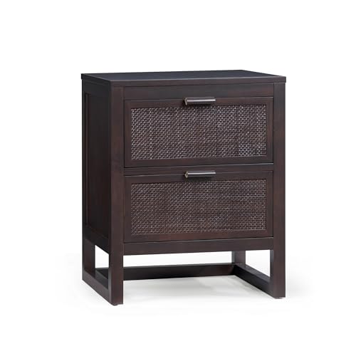 Teamson Home Hatteras 51 cm Wide Bedside Table with 2 Rattan Inset Drawers, Espresso