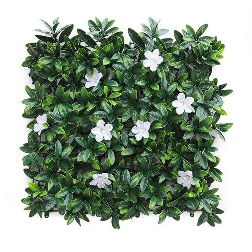 Well Home Artificial Vertical Garden, Hedge Panel 100 x 100 cm, for Indoor and Outdoor Decoration ??? Green Leaves and White Flowers