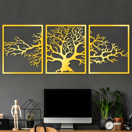 Elegant Gold Decorative Metal Wall Accessory (3 Pieces), 49 x 60 cm - Durable 1.5 mm Metal Body - Perfect for Modern Home Decor & Stylish Interiors