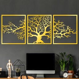 Elegant Gold Decorative Metal Wall Accessory (3 Pieces), 49 x 60 cm - Durable 1.5 mm Metal Body - Perfect for Modern Home Decor & Stylish Interiors