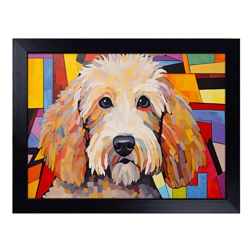 Lap Tray with Bean Bag Cushion, Labradoodle Constructivism - Handmade in the UK, Raised Wooden Edge, Padded Cushion, Heat-Resistant Wipe-Clean Surface, for Meals, Laptops and Crafts