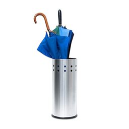 Relaxdays Umbrella Stand Stainless Steel, Round With Hole Pattern, Walking Stick, HxD 49.5x22.5 cm, Silver