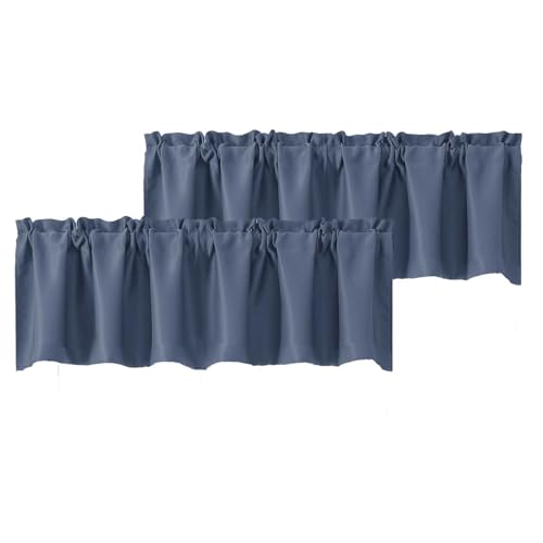 Chyhomenyc Blackout Valances for Windows, Short Window Valance Curtains for Living Room Bedroom Bathroom, Room Darkening Solid Privacy Small Kitchen Valances, 60Wx16L, 2 Pack, Denim Blue
