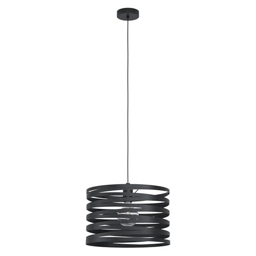 EGLO Cremella Pendant Light, 1 Bulb Vintage Industrial Pendant Light Made of Steel in Black, Dining Table Lamp, Living Room Lamp Hanging with E27 Socket, Diameter 37 cm