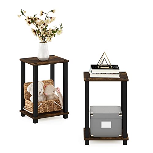 Furinno Simplistic Side Tables Set of 2, 2-Tier Small End Tables with Open Shelf, Easy Assembly Toolless Night Stands, Nightstand, for Living Room, Bedroom, Amber Pine