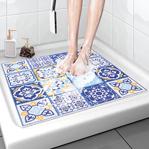 Shower Mat Non-Slip, Soft Comfort Bath Mat with Drainage Holes, PVC Loofah Massage Bathmat for Shower,Tub,Bathroom,Wet Areas, Quick Drying