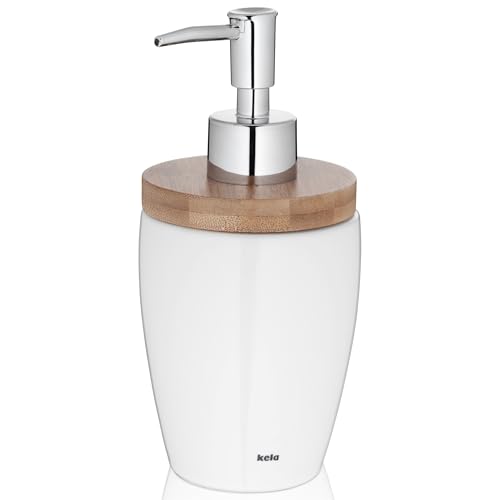 Kela 18596 Natura Bamboo and White Ceramic Soap Dispenser