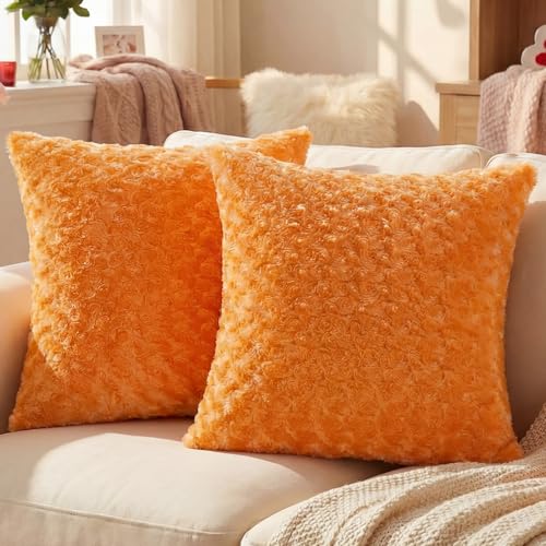 FUTEI Orange Decorative Throw Pillow Covers 20x20 Inch Set of 2,Soft Solid Rose Textured Cushion Case,Modern Home Decor for Couch Living Room