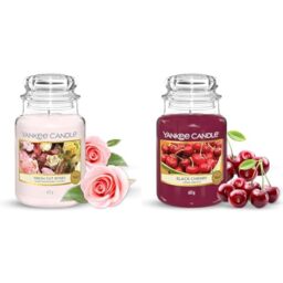 Yankee Candle Scented Candle - Fresh Cut Roses + Black Cherry Large Jar Candle - Up to 150 Hours Burn Time