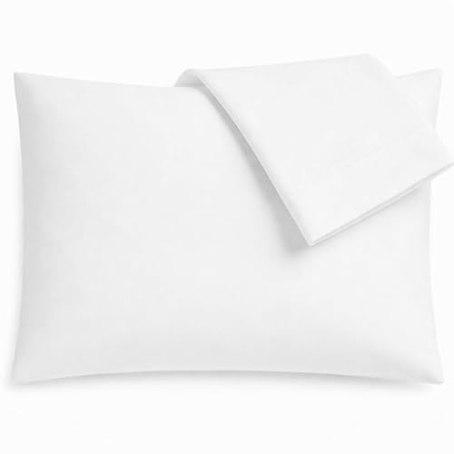 ShanDreamz -100% Cotton Percale Pillowcases, 2 Pack Pillow Cases, Egyptian Cotton Feel, Soft n Breathable Pillow Covers, Light Weight Fabric, Smooth Airy Weave (White Queen/Standard, 2)