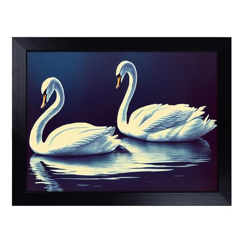 Lap Tray with Bean Bag Cushion, Two Swans - Handmade in the UK, Raised Wooden Edge, Padded Cushion, Heat-Resistant Wipe-Clean Surface, for Meals, Laptops and Crafts