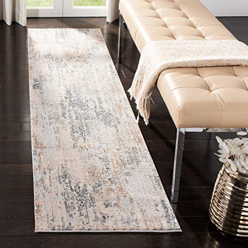 Safavieh Abstract Rug for Living Room, Dining Room, Bedroom - Invista Collection, Short Pile, in Cream and Grey, 61 X 244 cm