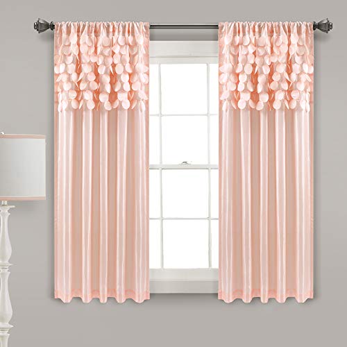 "Lush Decor Circle Dream Window Curtains Panel Set for Living, Dining Room, Bedroom (Pair), 54"" W x 63"" L, Blush"