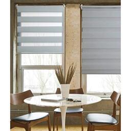 Madecostore Double Roller Blind for Day and Night Light Grey L55 x H190 cm - Attaches with or without Drilling - Matching Chain