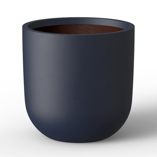 "Kante Round Concrete Planter, Charcoal, 16.5"" Dia x 16.5"" H - Rubber Plug for Indoor, Drainage for Garden, All-Weather Cement Tree Pot, Handcrafted, Anti-Frost & UV, Modern Home Decor"