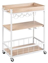 WENKO Rustico kitchen trolley, 3 shelves, versatile serving trolley with 4 castors, mobile shelf with wine glass holder & bottle holder, 80 x 89.5 x 40 cm, in lacquered metal & MDF, Sonoma/White