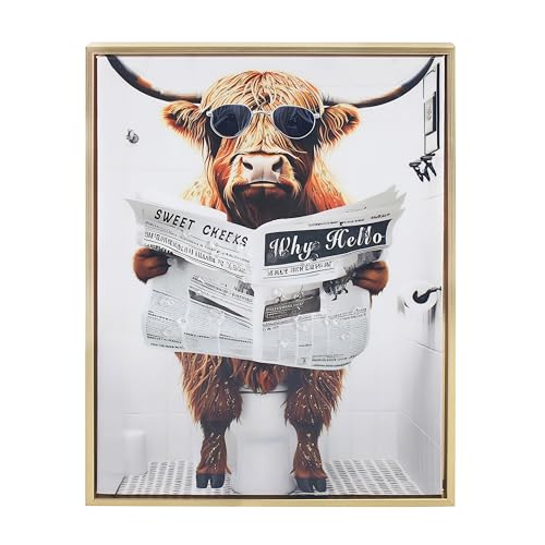 Lesser & Pavey Highland Cow Loo Wall Art for Living Room Decor & Bedroom Walls - Stylish Canvas Wall Art for Home Decor & Decorative Home Accessories - Lovely Birthday Gifts for Women & Men